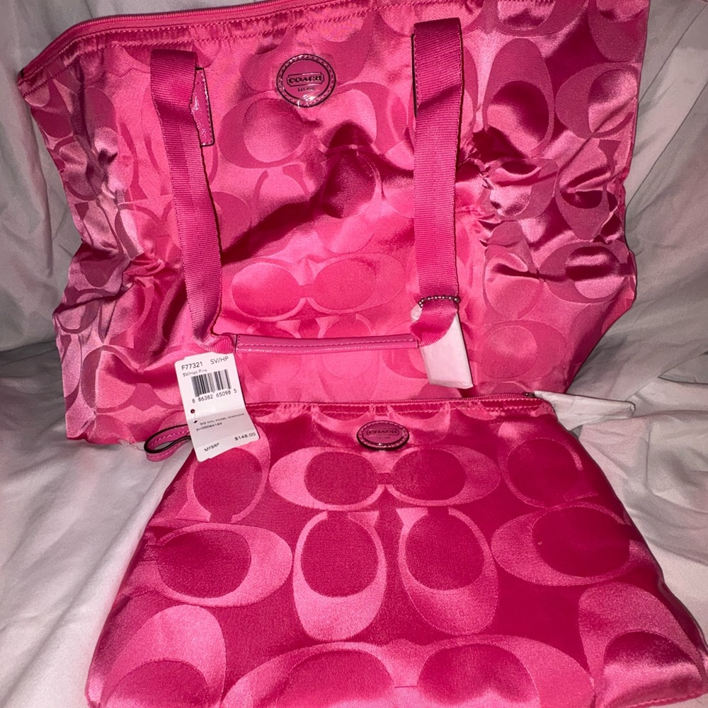 Coach Pink Tote Bag with Signature Monogram